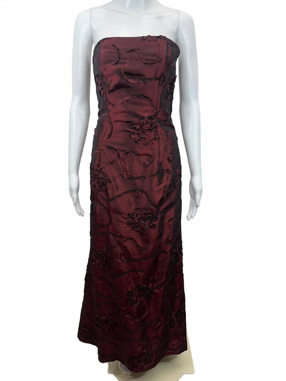 Jessica McClintock Y2K Burgundy Black Color Shift Strapless Formal Dress Gothic